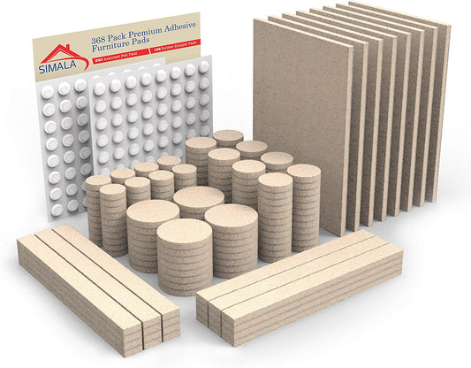 Felt pads for furniture feet 368 pack with clear rubber feet. Beige Chair leg floor protectors. Heavy duty furniture pads with strong adhesion.
