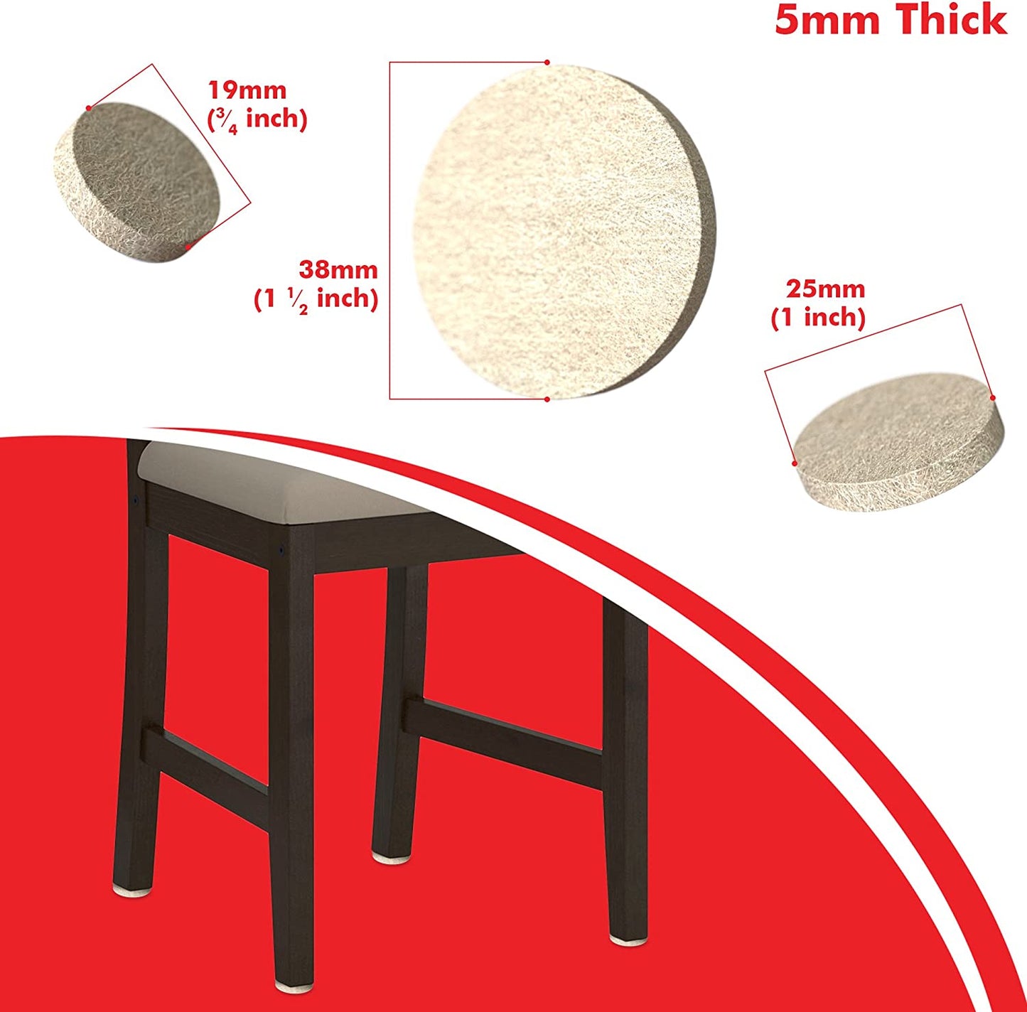 Felt pads for furniture feet 368 pack with clear rubber feet. Beige Chair leg floor protectors. Heavy duty furniture pads with strong adhesion.
