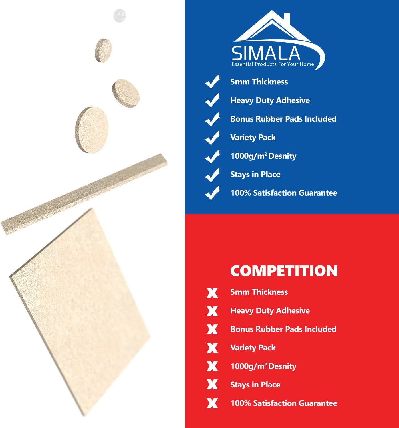 Felt pads for furniture feet 368 pack with clear rubber feet. Beige Chair leg floor protectors. Heavy duty furniture pads with strong adhesion.