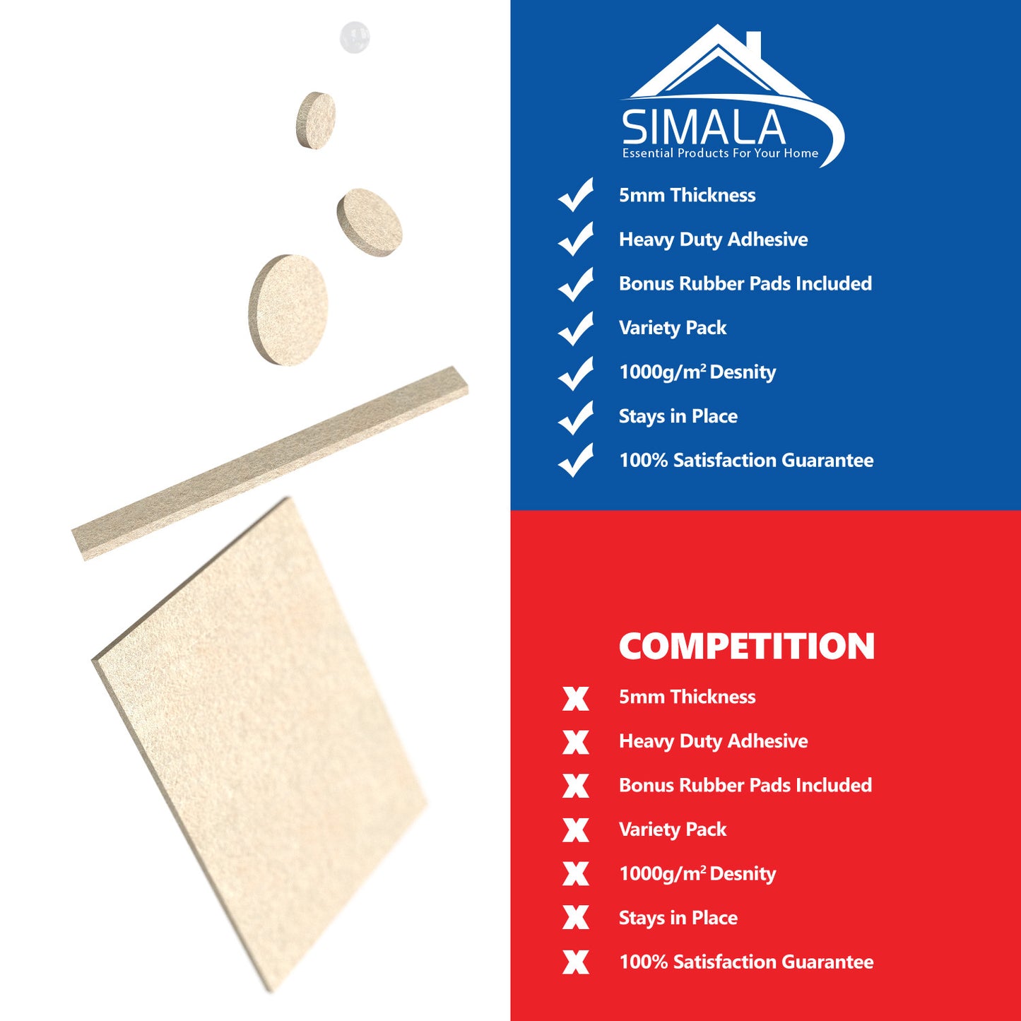 Premium 124 Pack Furniture Pads, 60 Felt Pads & 64 Rubber Bumpers