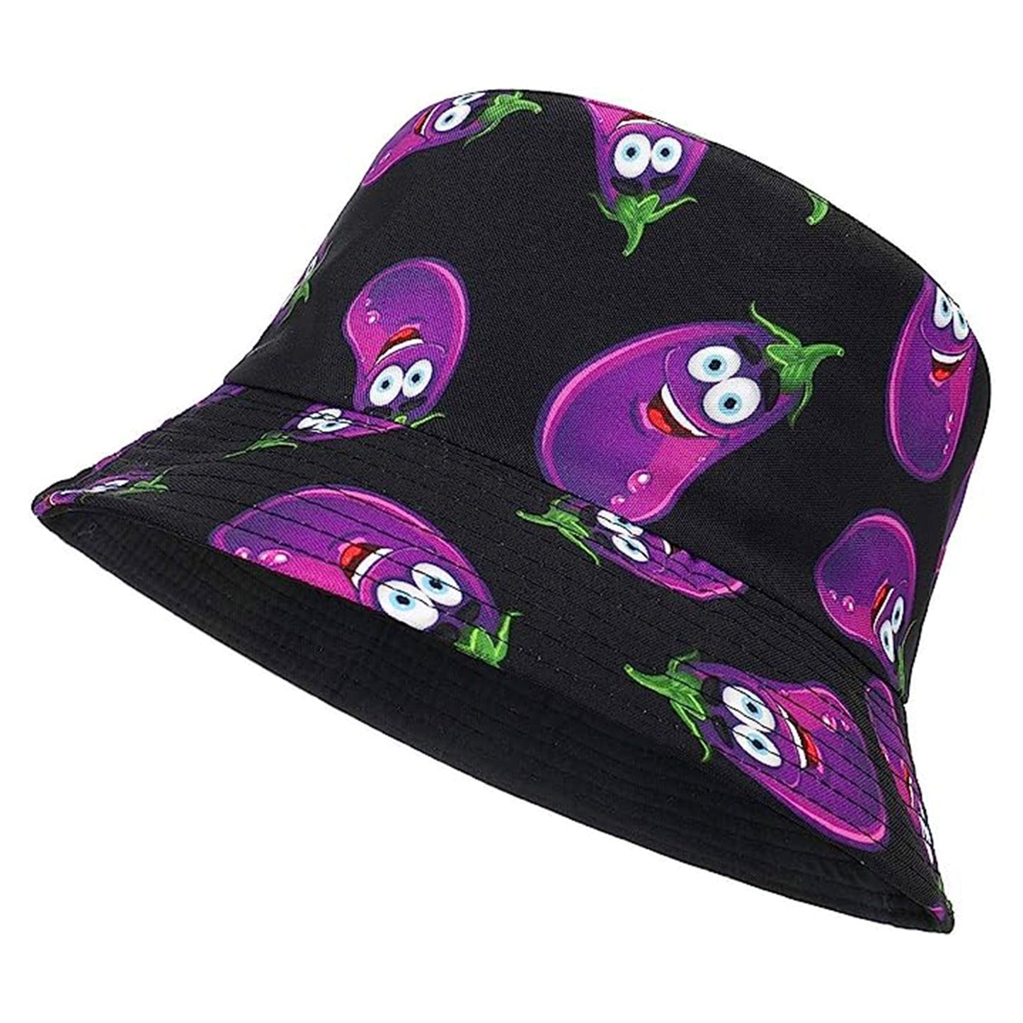 Bucket hat 100% cotton with reversible design, aubergine black festival hat