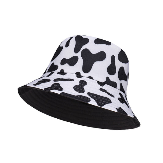 Bucket hat 100% cotton with reversible design, black white cow festival hat