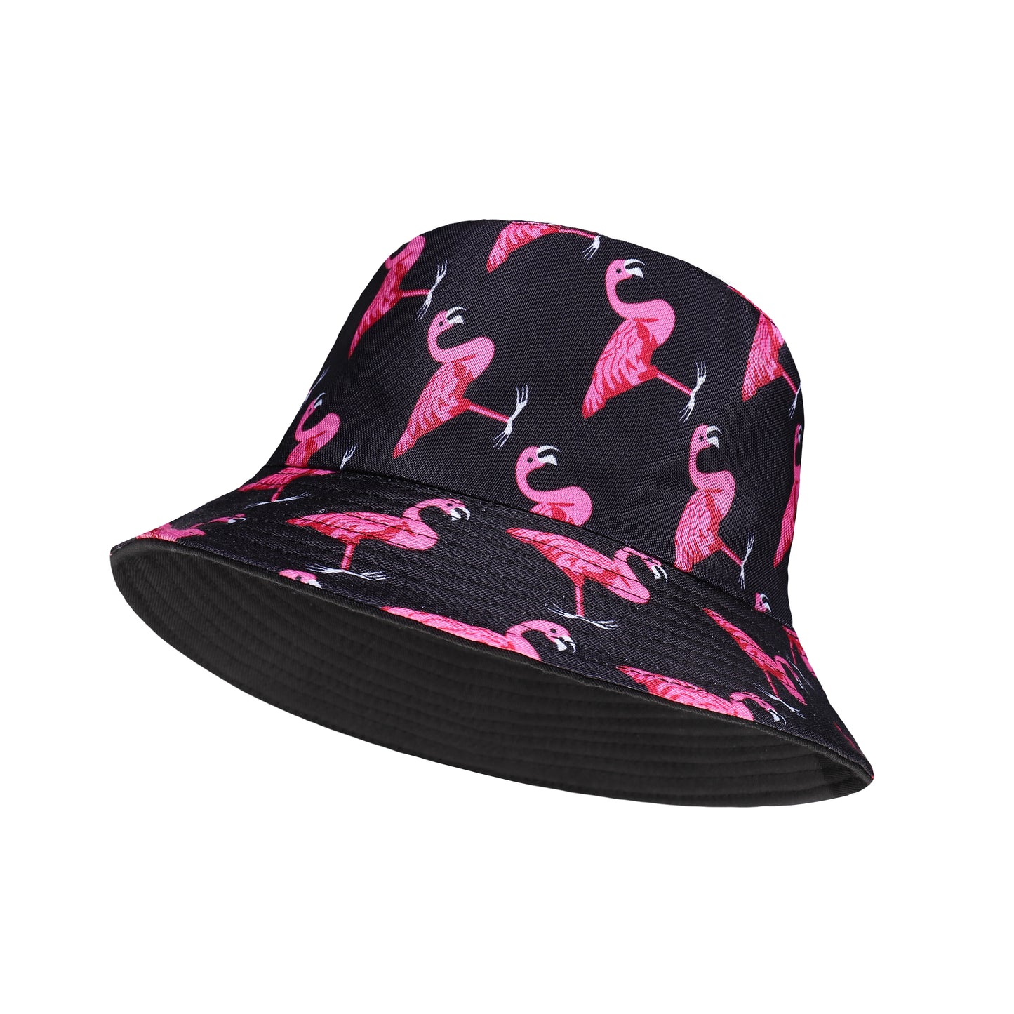 Bucket hat 100% cotton with reversible design, flamingo black festival hat