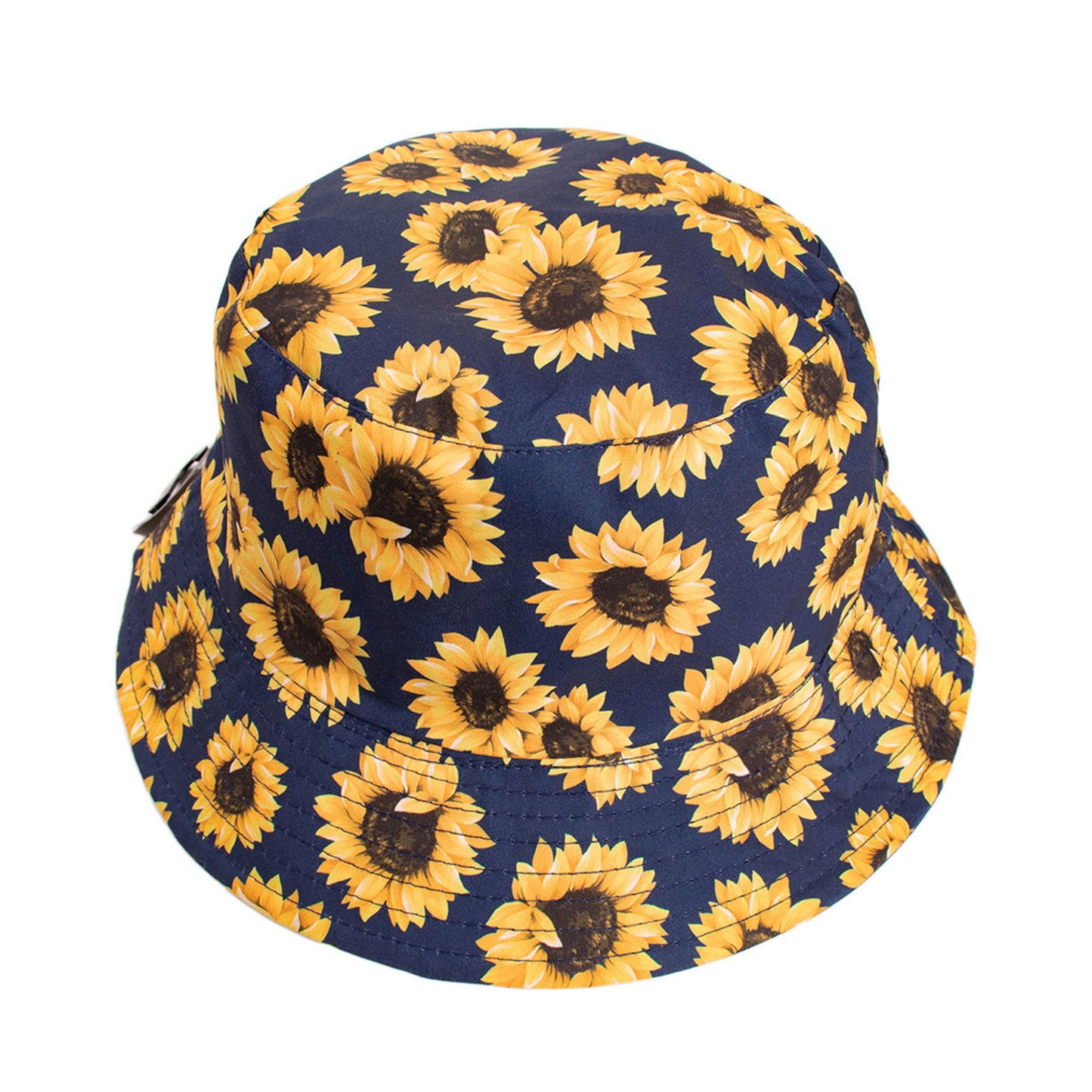 Bucket hat 100% cotton with reversible design, sunflower navy festival hat