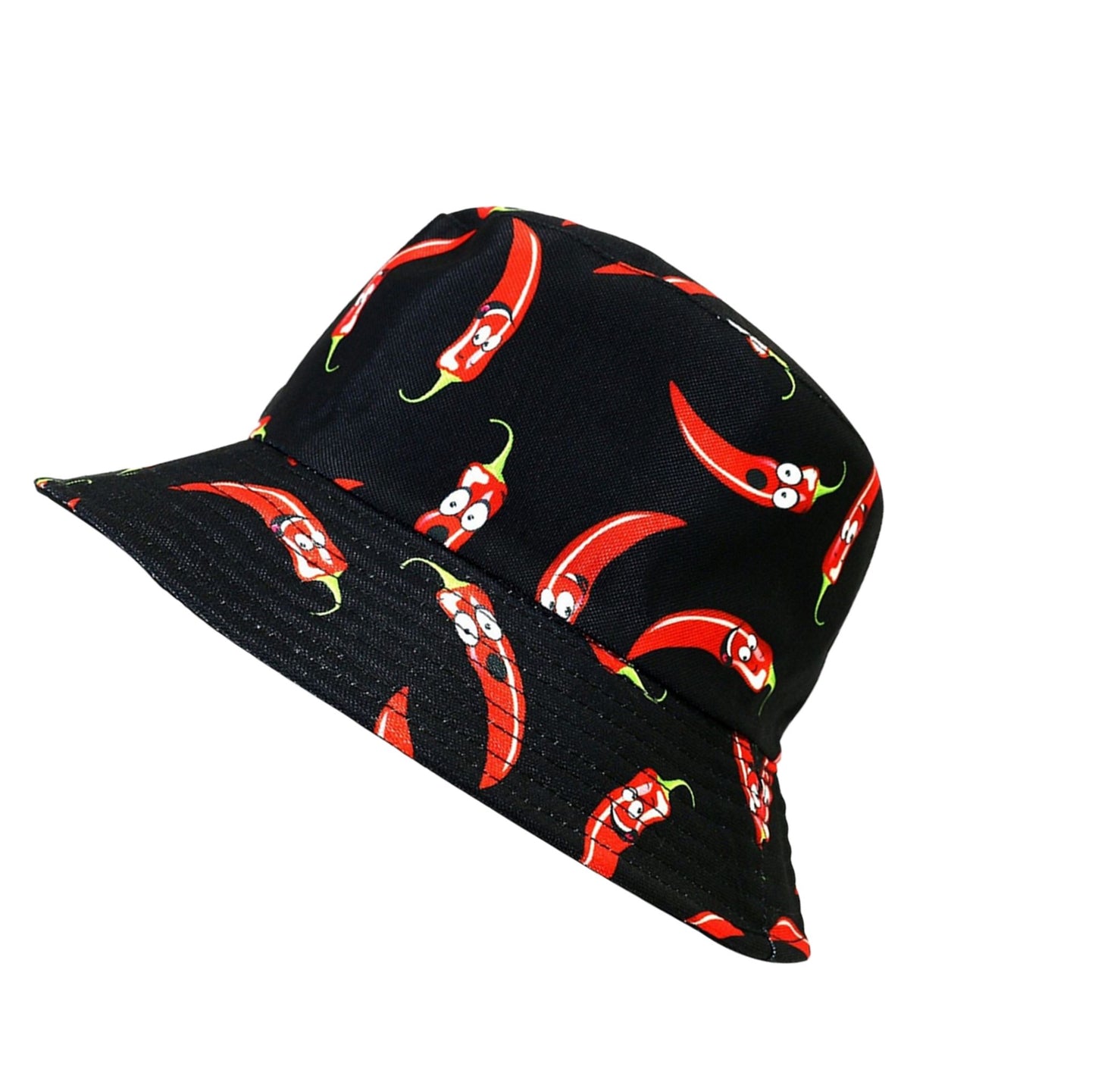 Bucket hat 100% cotton with reversible design, chillies black festival hat