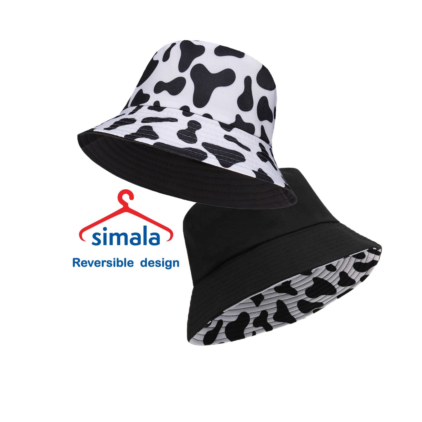 Bucket hat 100% cotton with reversible design, black white cow festival hat