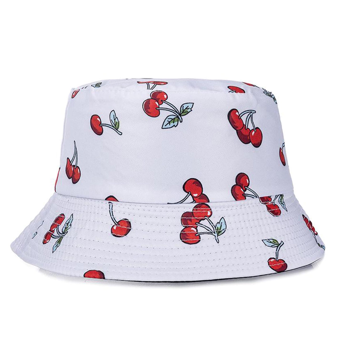 Bucket hat 100% cotton with reversible design, cherry white festival hat