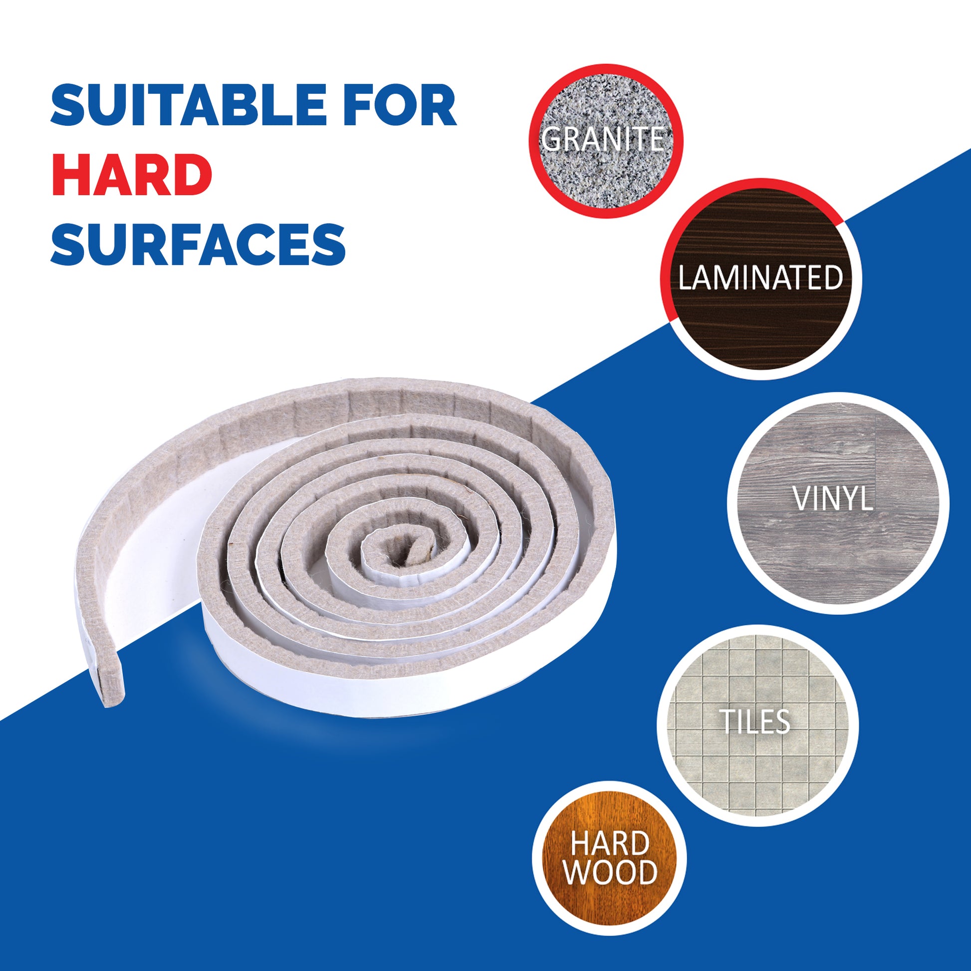 Beige self adhesive felt roll sutiable for hard surface flooring like hardwood, tile, vinyl and laminate