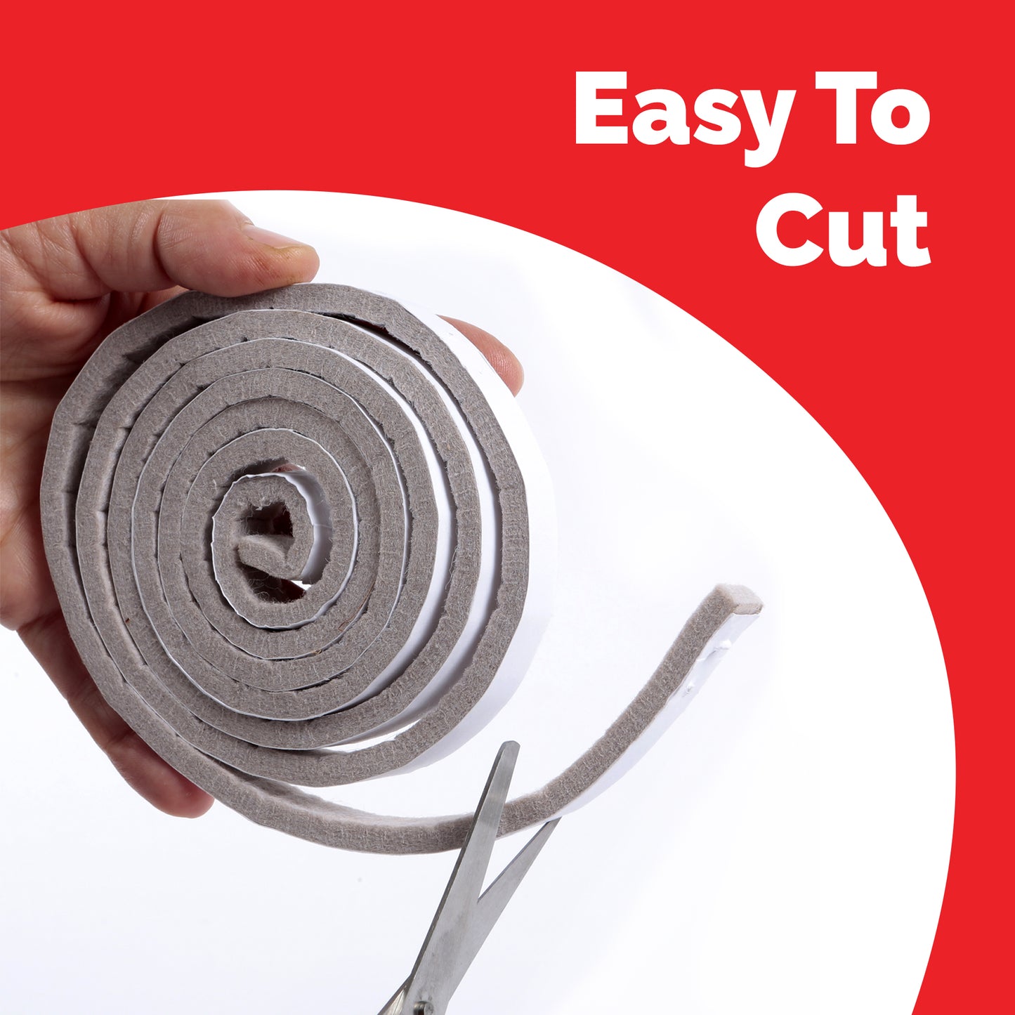Beige furniture felt rolls can be cut to desired length using scissors.